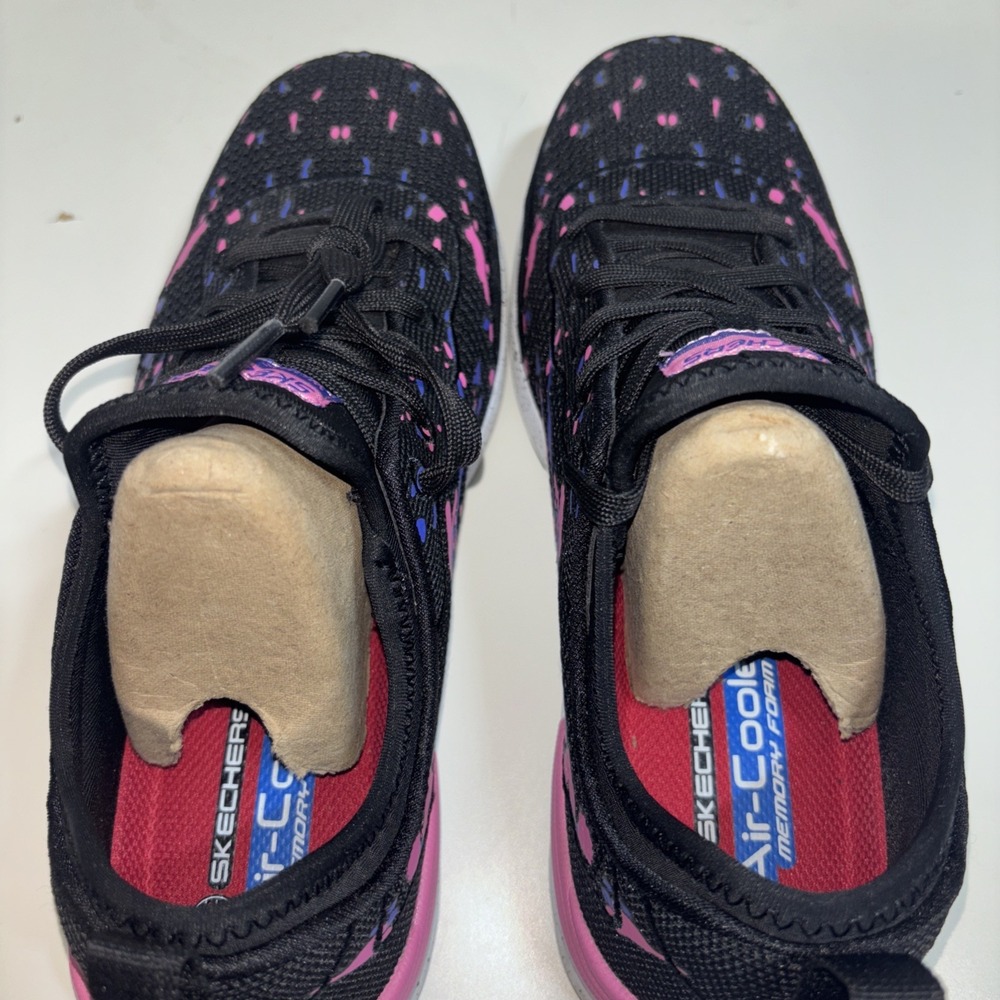 Women 7.5 Skechers Comp Toe Black‎ Purple Splatter Paint Work Shoe Memory Foam - Picture 7 of 10
